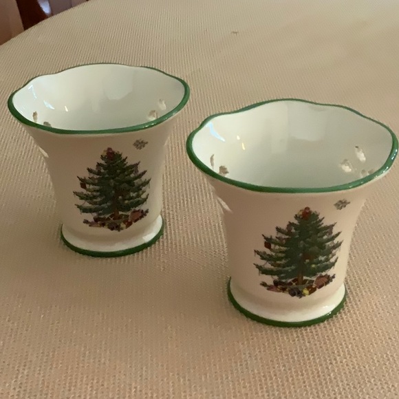 Spode Holiday Pair Of Spode Christmas Tree Tea Candle Holders